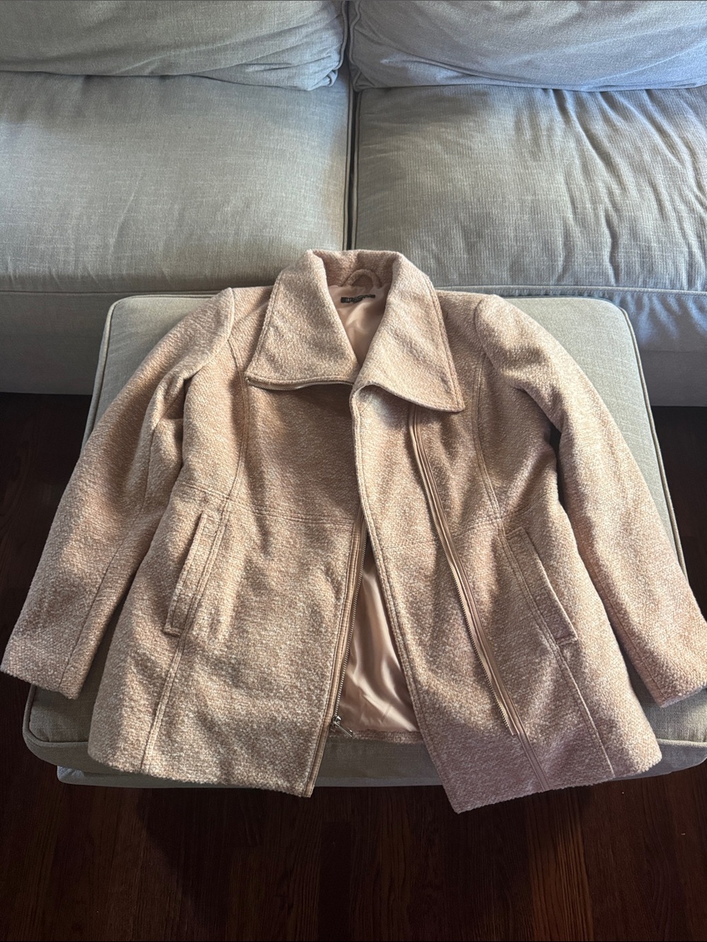 INC International Concepts Plush Taupe-Like Teddy Jacket with Zip Front